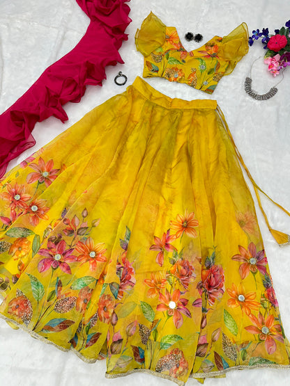 Haldi Wear Fully Stitched Yellow Color Lehenga Choli