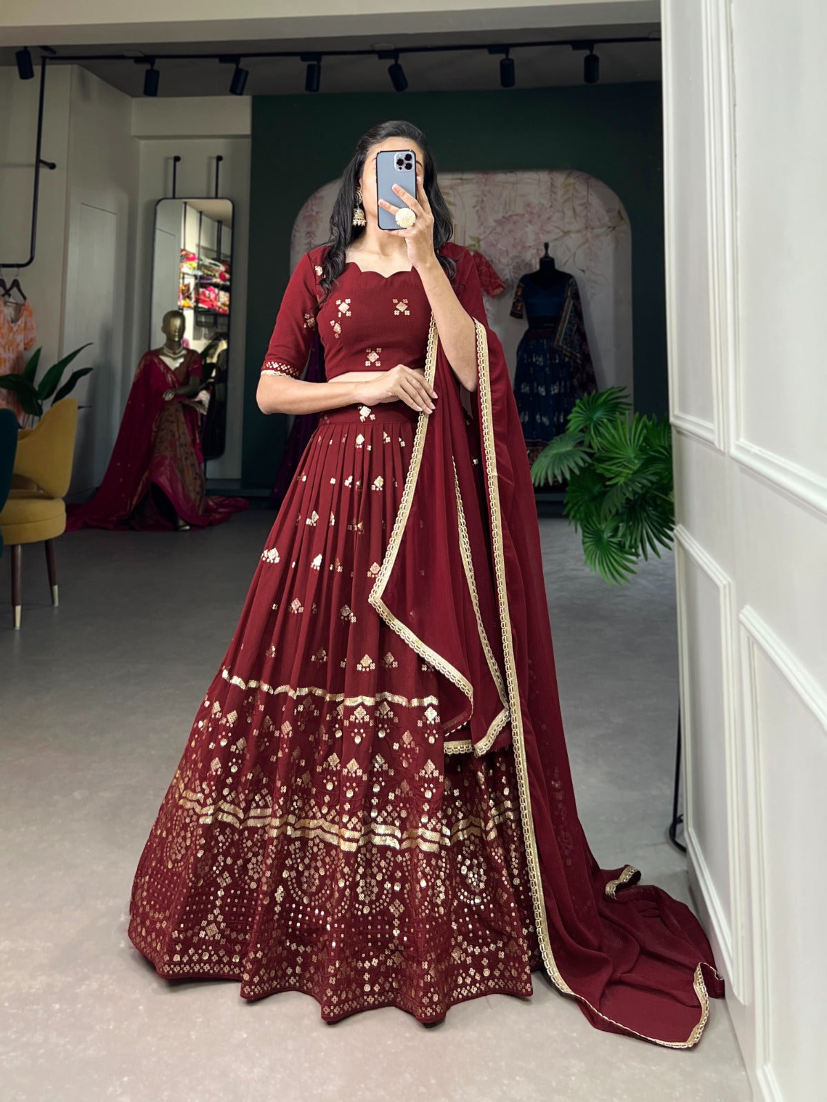 Festive Wear Maroon Color Embroidery Work Lehenga Choli