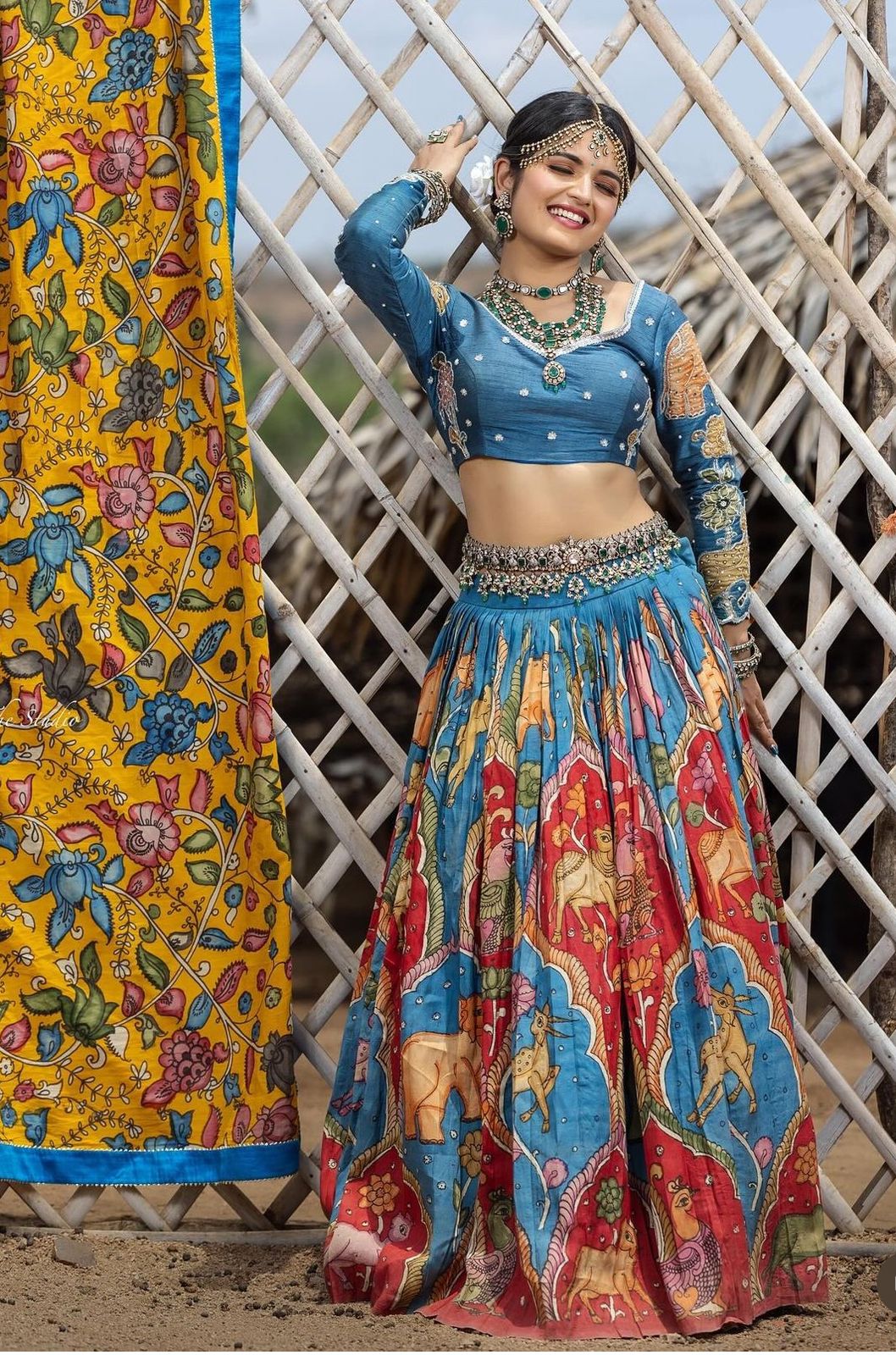 Blue Color Kalamkari Print Traditional Wear Lehenga Choli