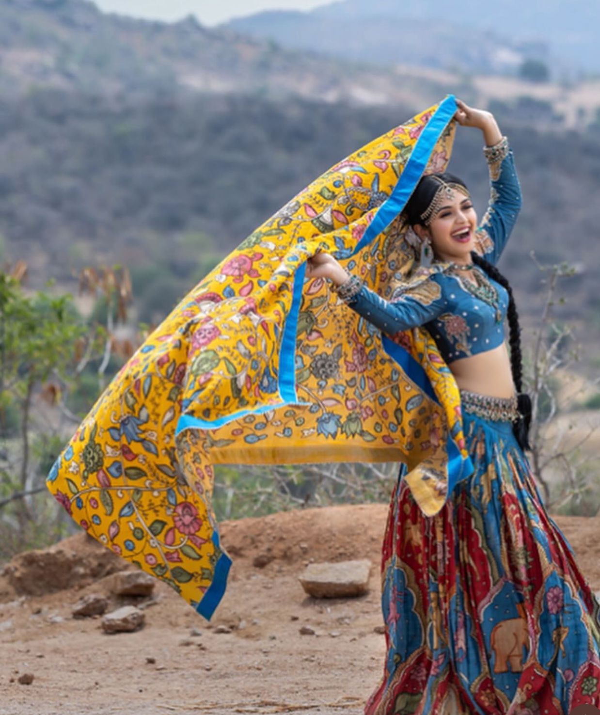 Blue Color Kalamkari Print Traditional Wear Lehenga Choli