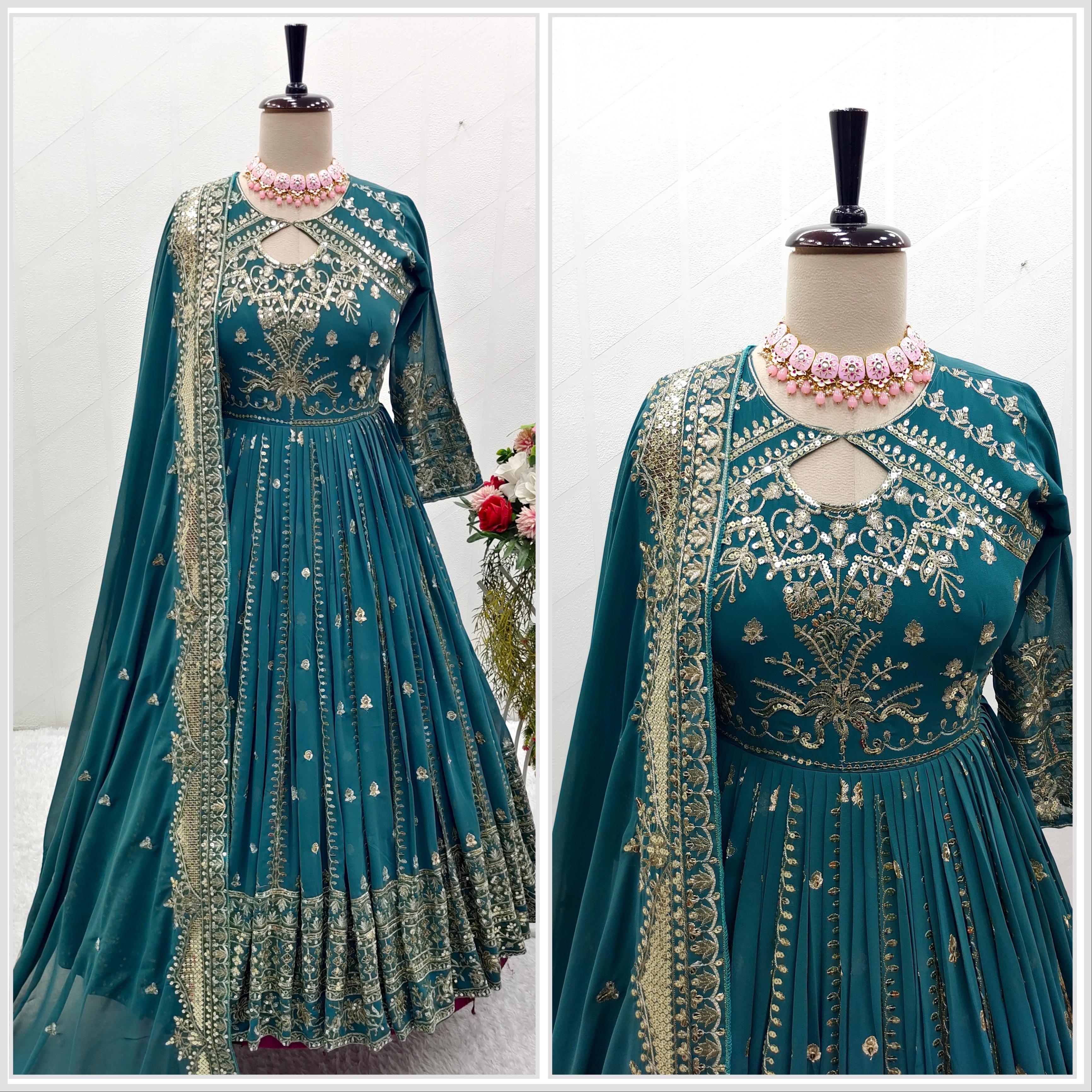 Designer Teal Blue Color Heavy Work Anarkali Gown