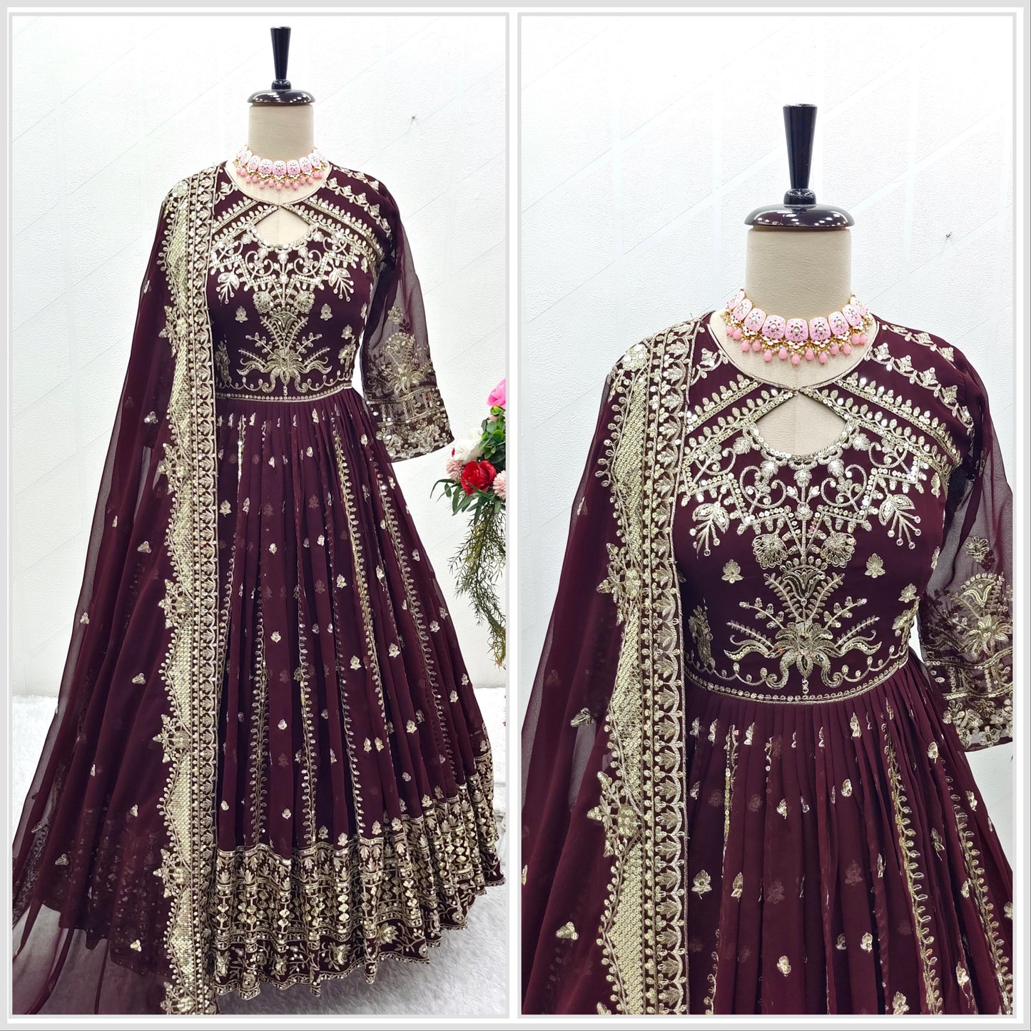 Designer Wine Color Heavy Work Anarkali Gown