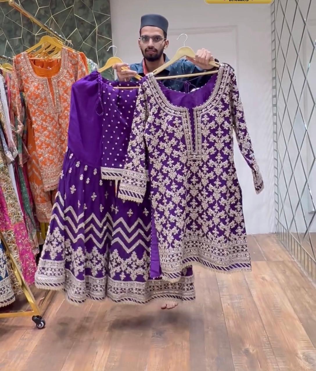 Shining Heavy Work Purple Pakistani Sharara Suit