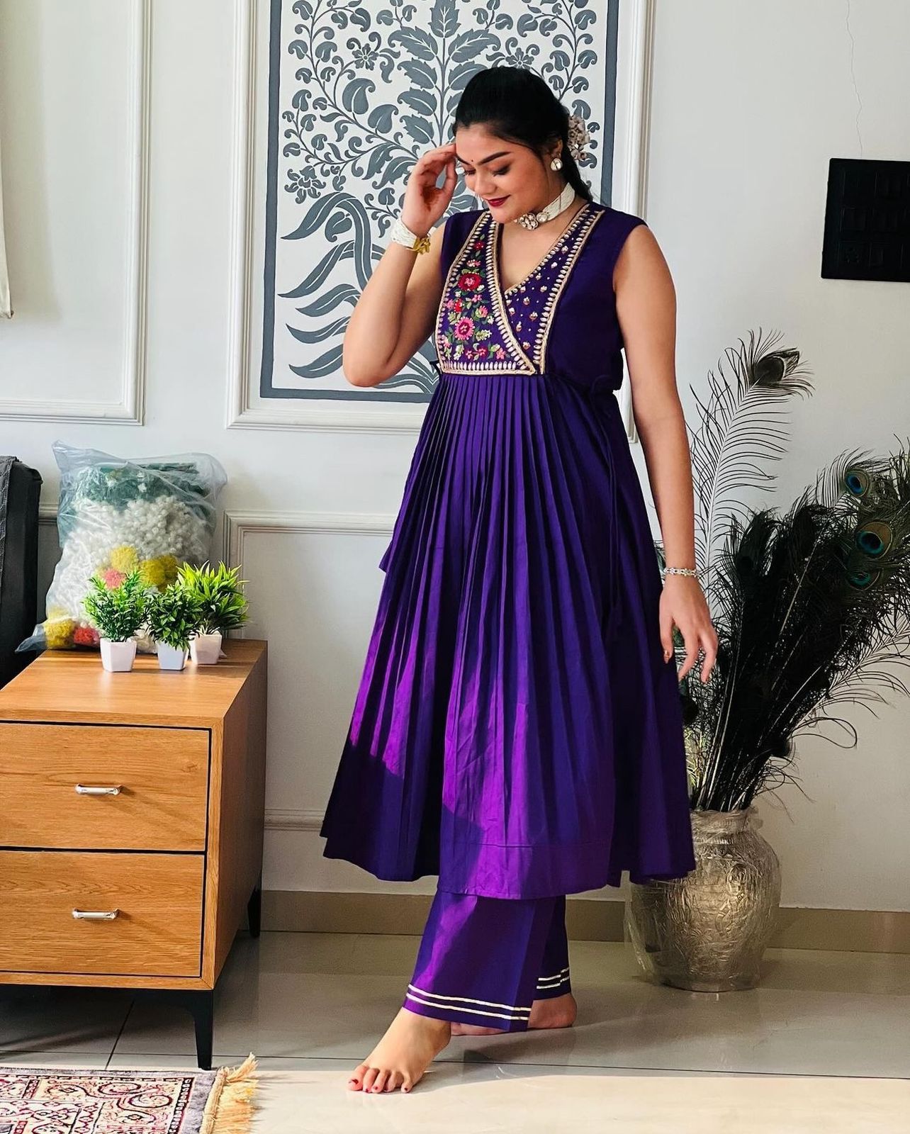 Beautiful Purple Thread Sequence Work Anarkali Gown