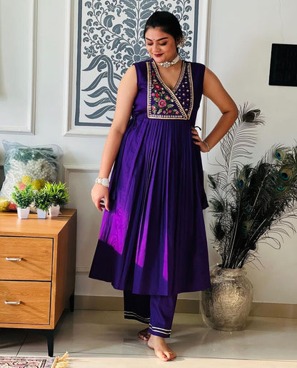 Beautiful Purple Thread Sequence Work Anarkali Gown