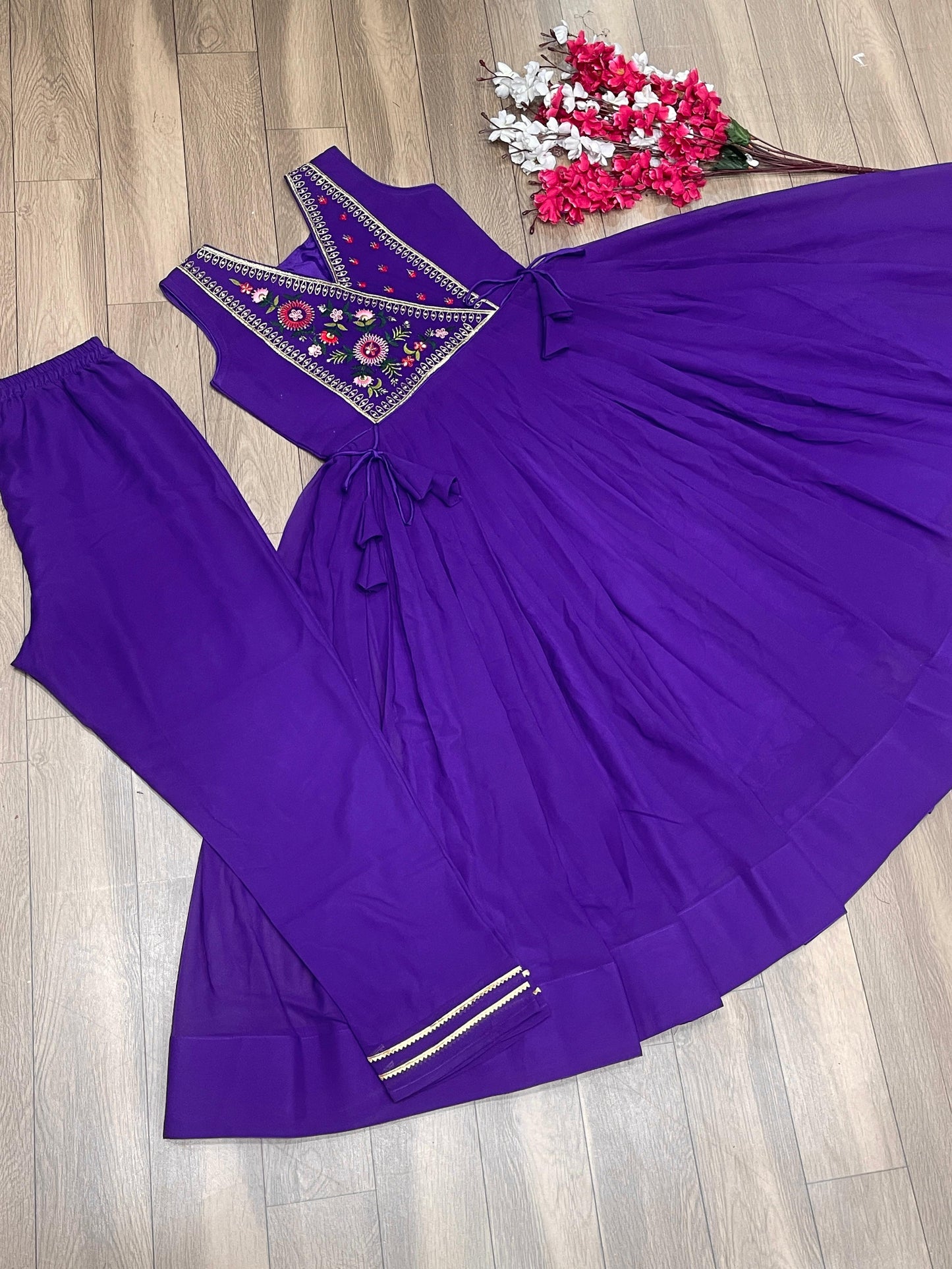 Beautiful Purple Thread Sequence Work Anarkali Gown