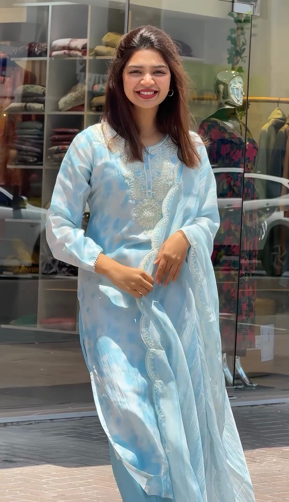 Organza Digital Print With Work Sky Blue Salwar Suit