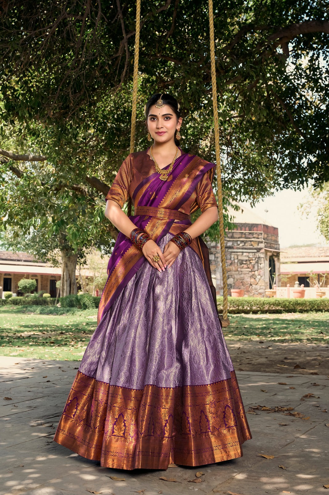 Stunning Lavender Jacquard Silk Lehenga Choli