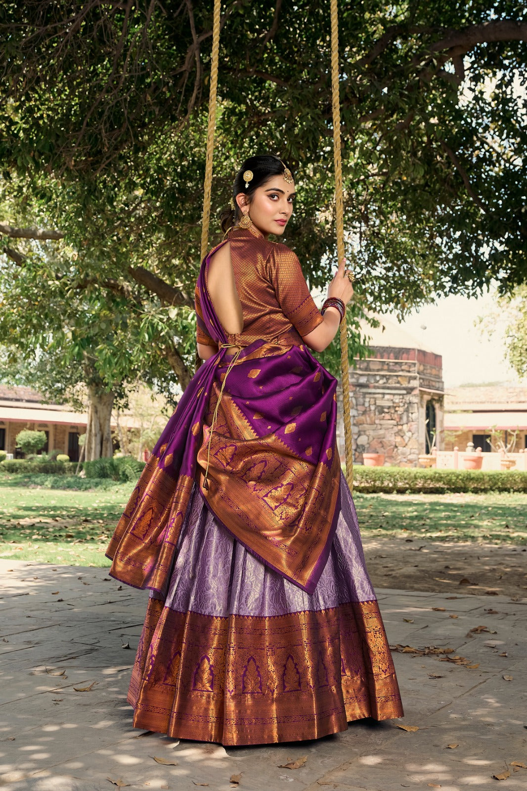 Stunning Lavender Jacquard Silk Lehenga Choli