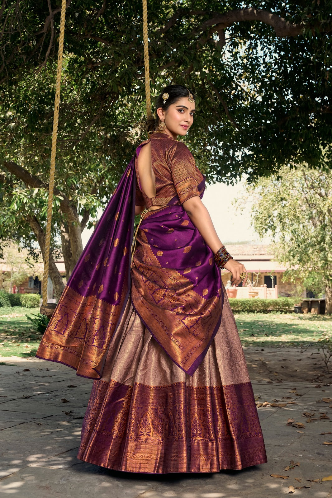 Stunning Peach Jacquard Silk Lehenga Choli