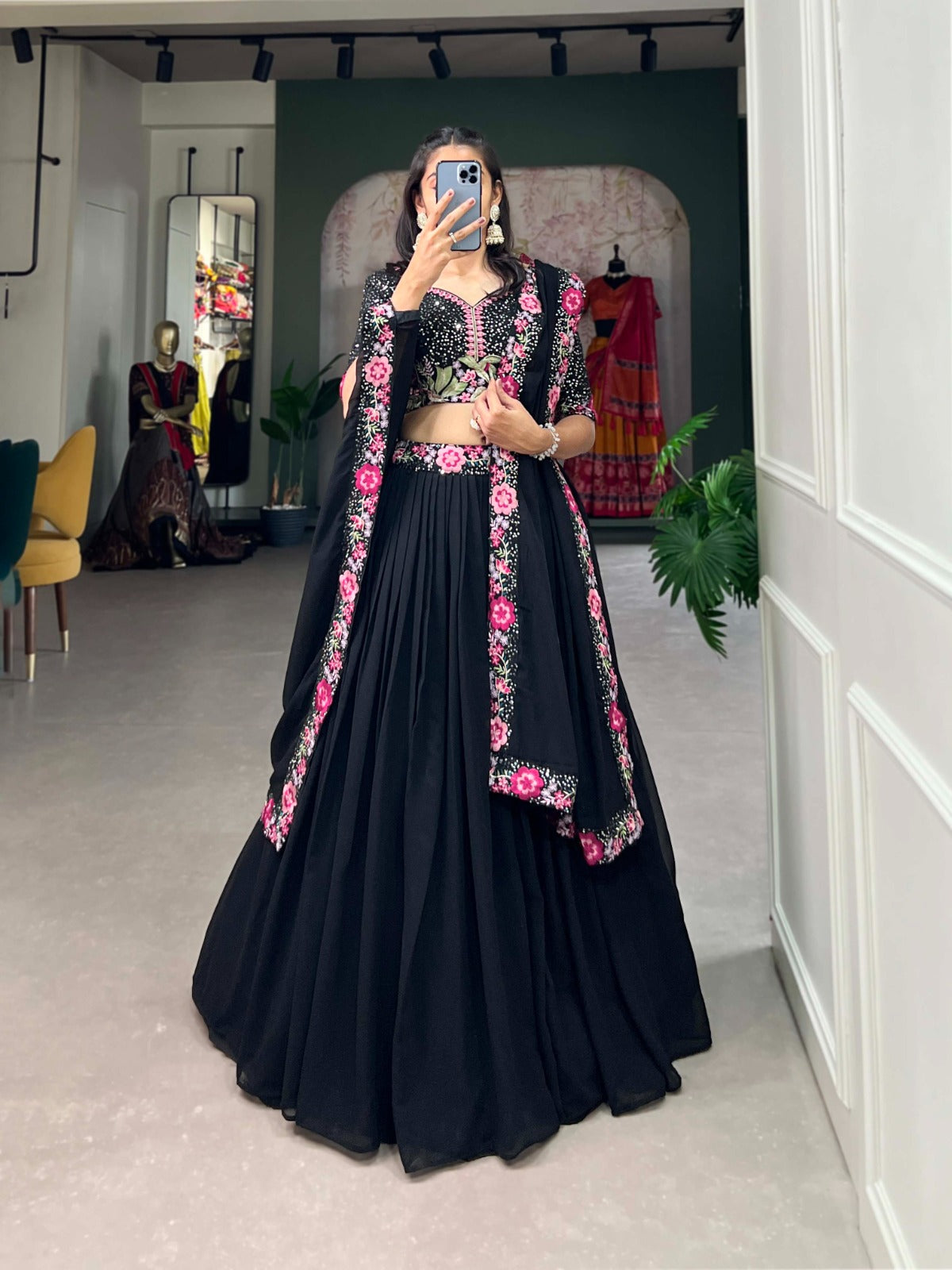 Beautiful Plain Black Lehenga With Sequence Work Blouse