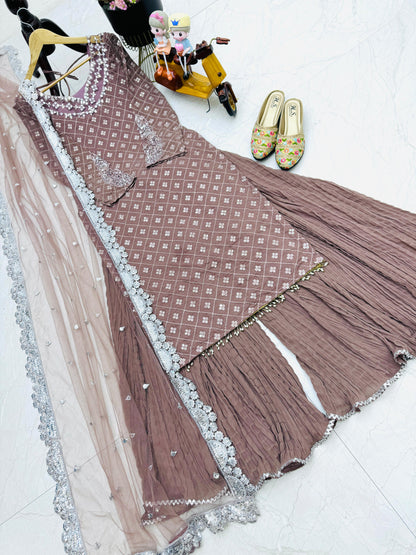 Mirror Sequence Work Dusty Pink Color Sharara Suit