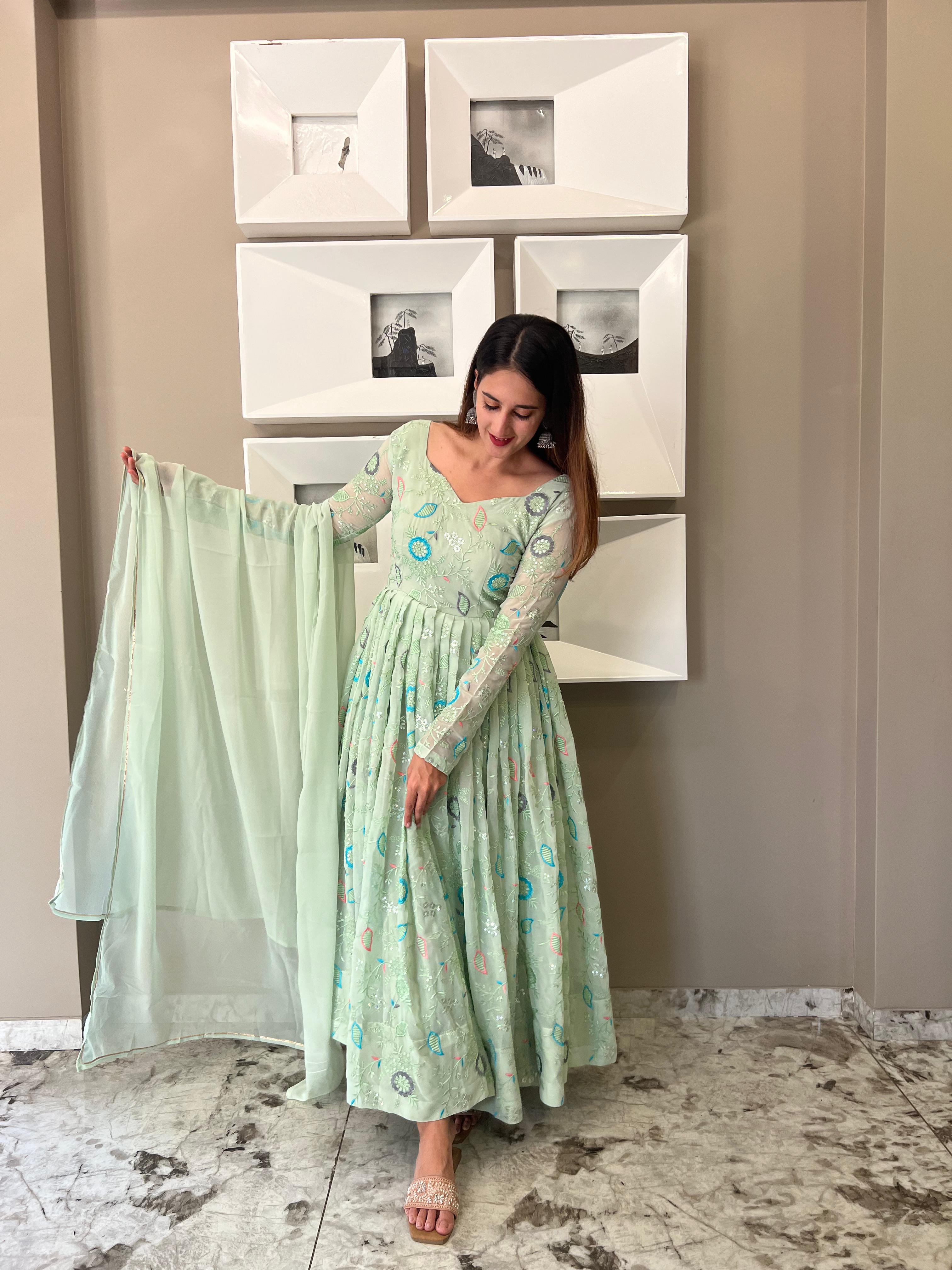 Luxuriant Pista Green Color Embroidery Work Anarkali Suit