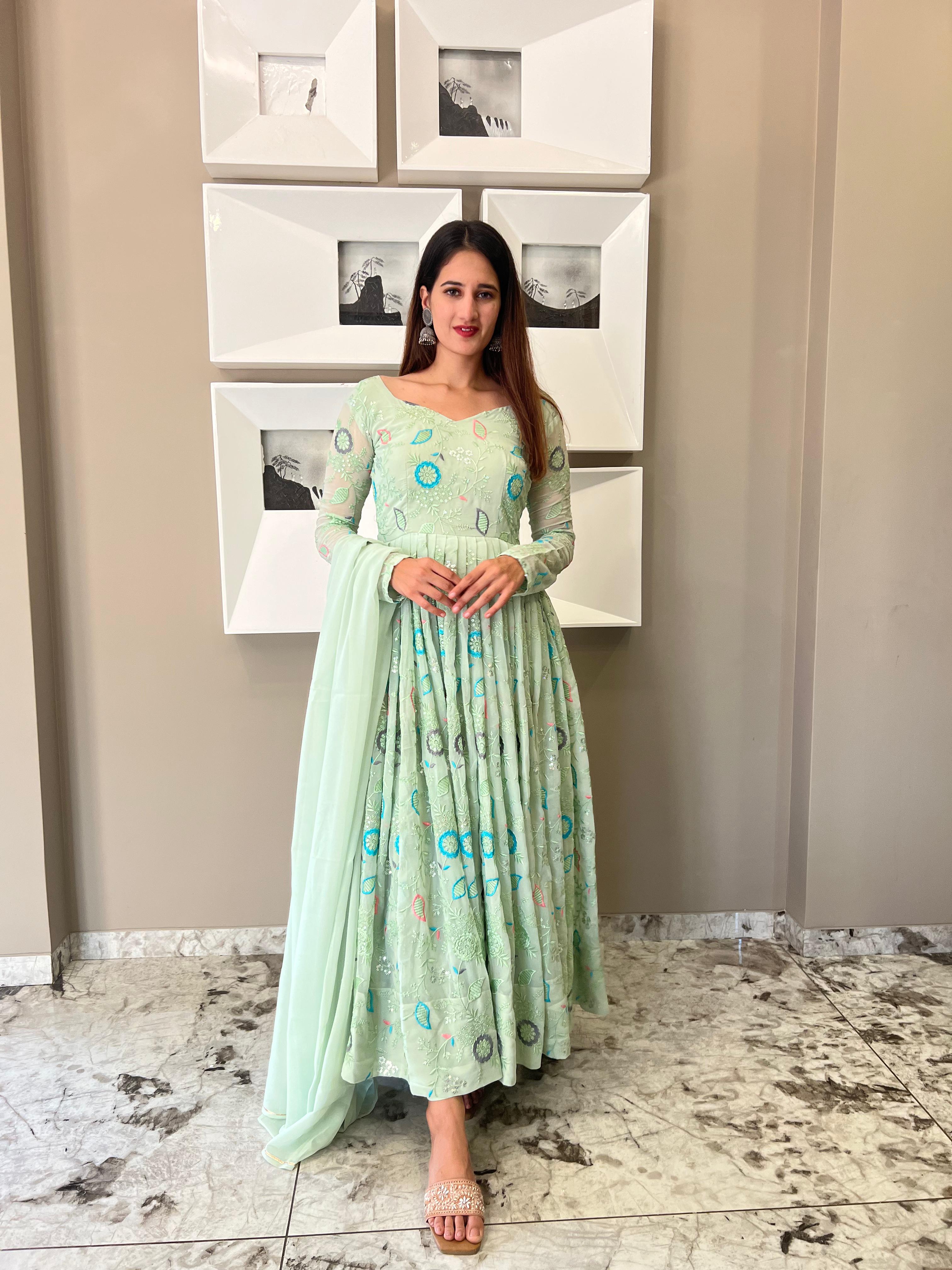 Luxuriant Pista Green Color Embroidery Work Anarkali Suit