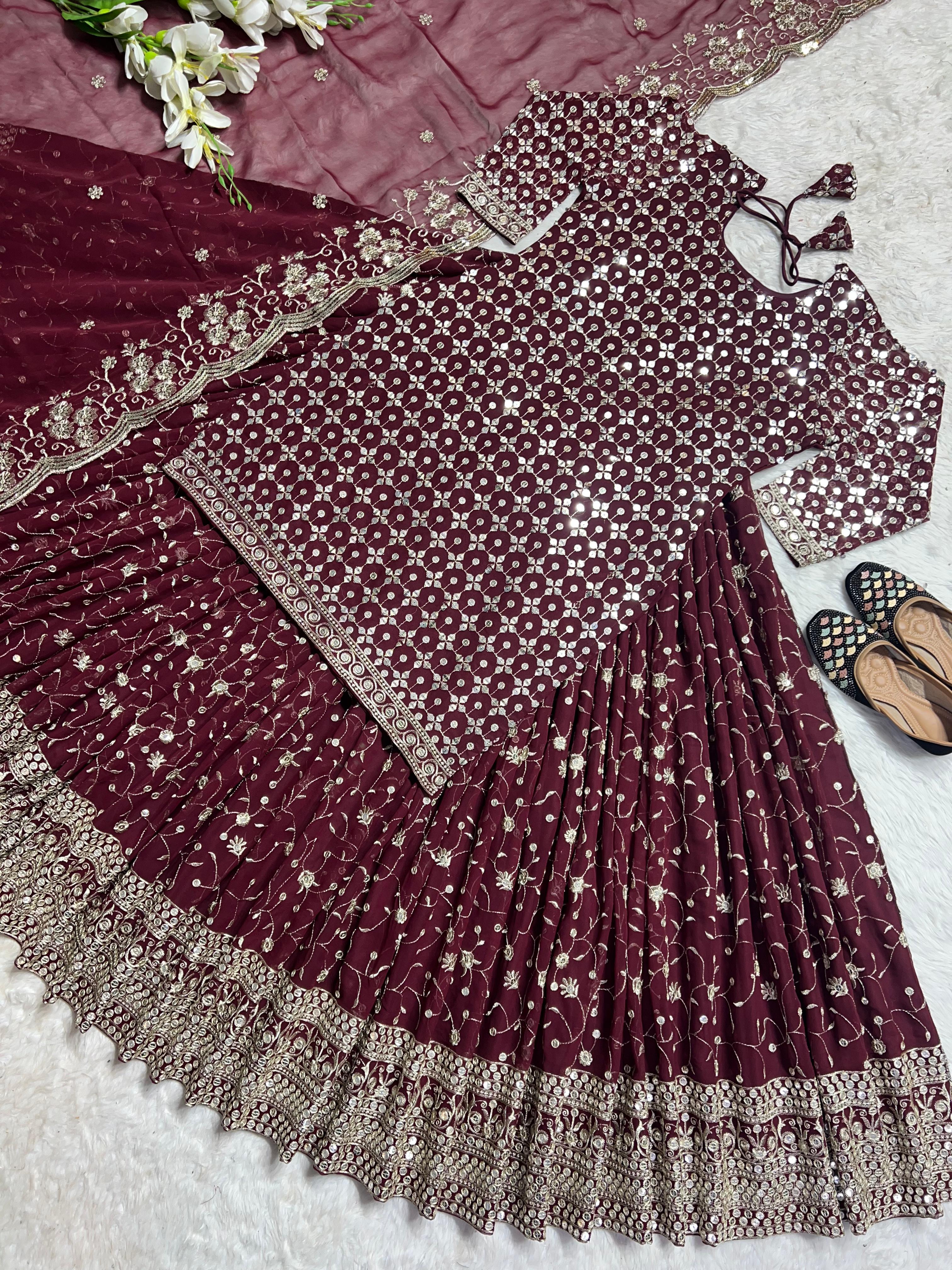 Decent Maroon Color Sequence Embroidery Work Lehenga Suit