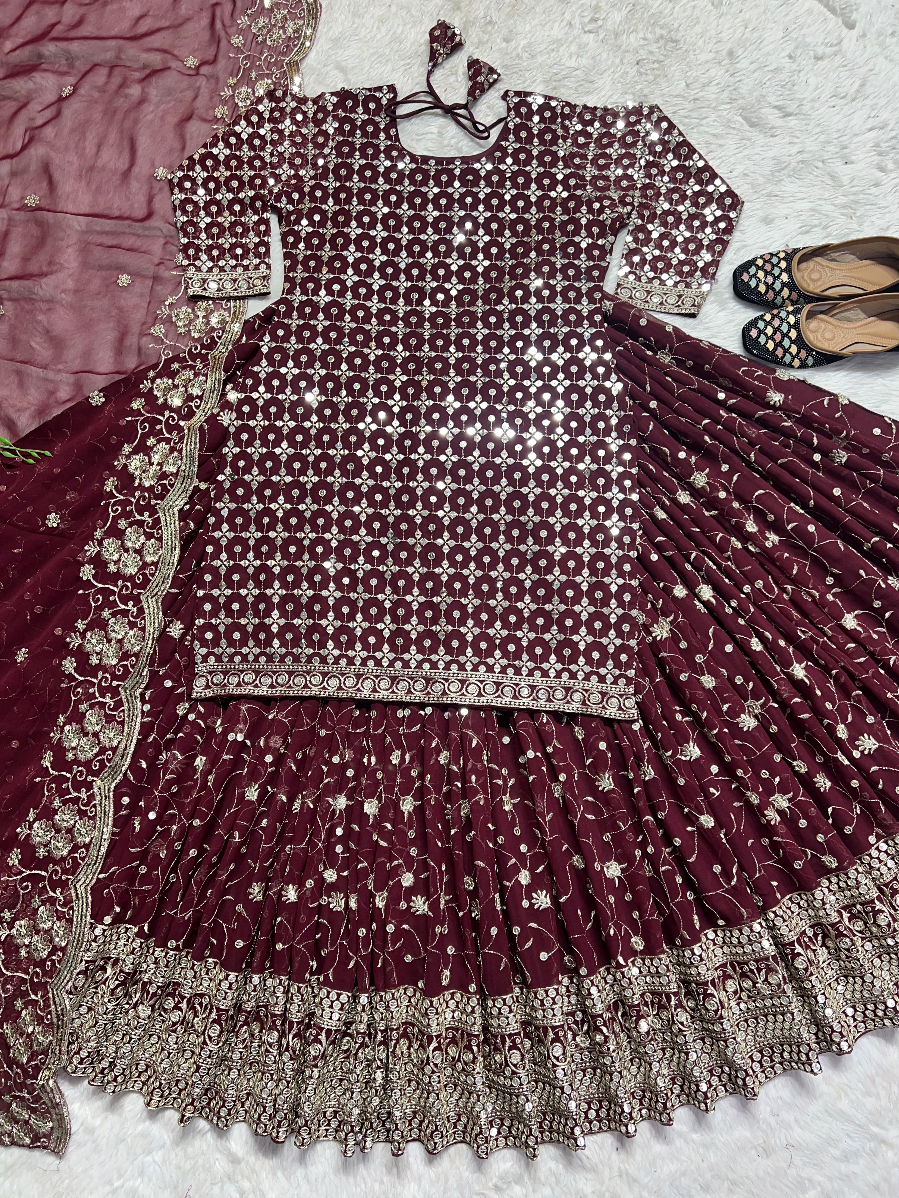 Decent Maroon Color Sequence Embroidery Work Lehenga Suit