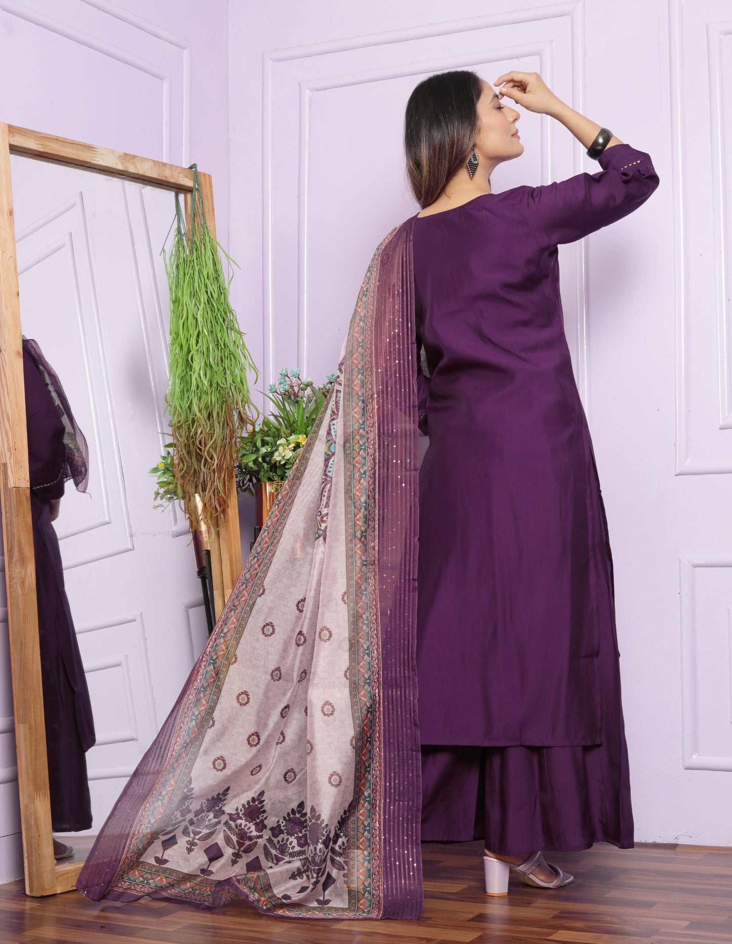 Stunning Purple Color Hand Work Palazzo Suit