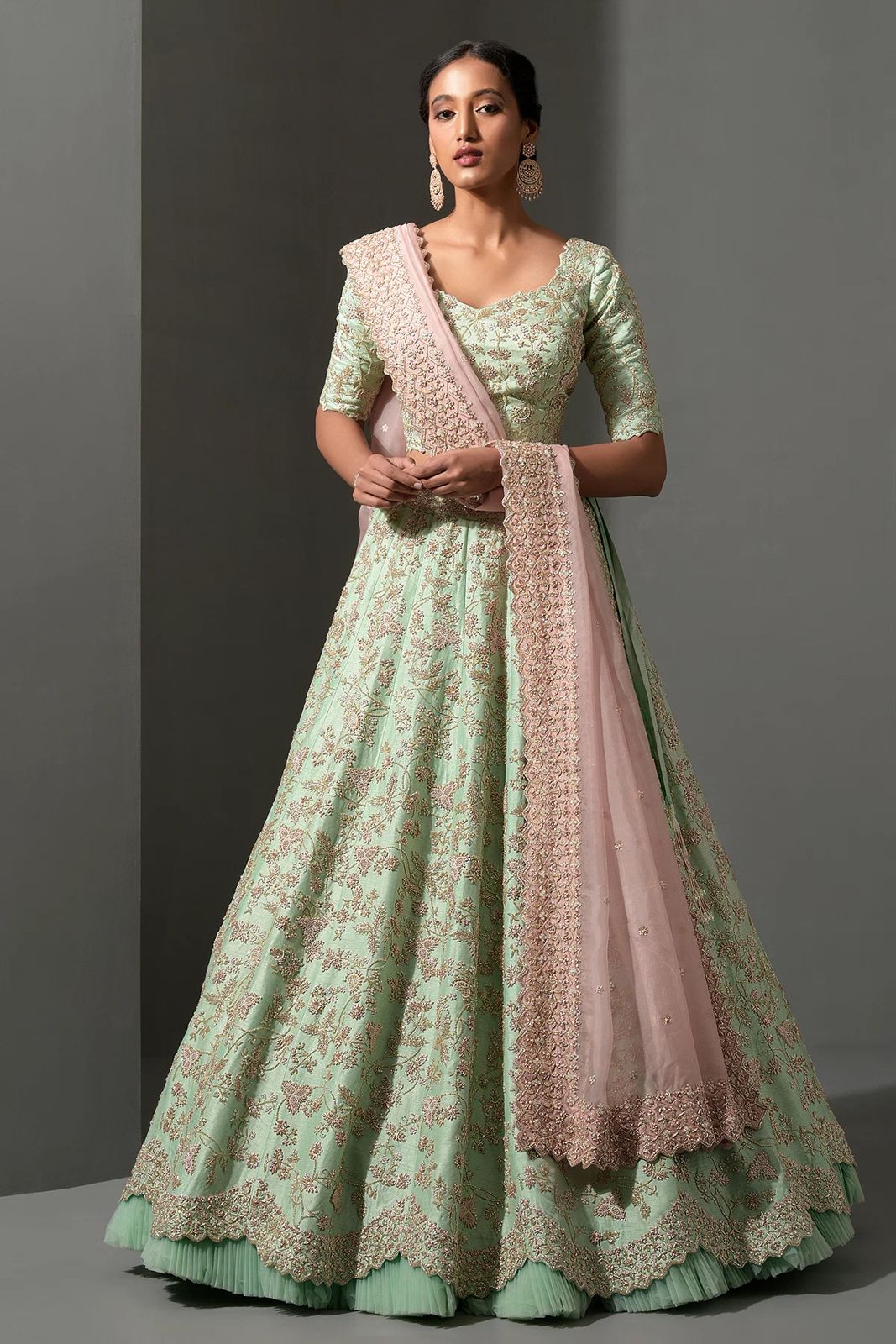 Thread Dori Work Peach Color Lehenga Choli