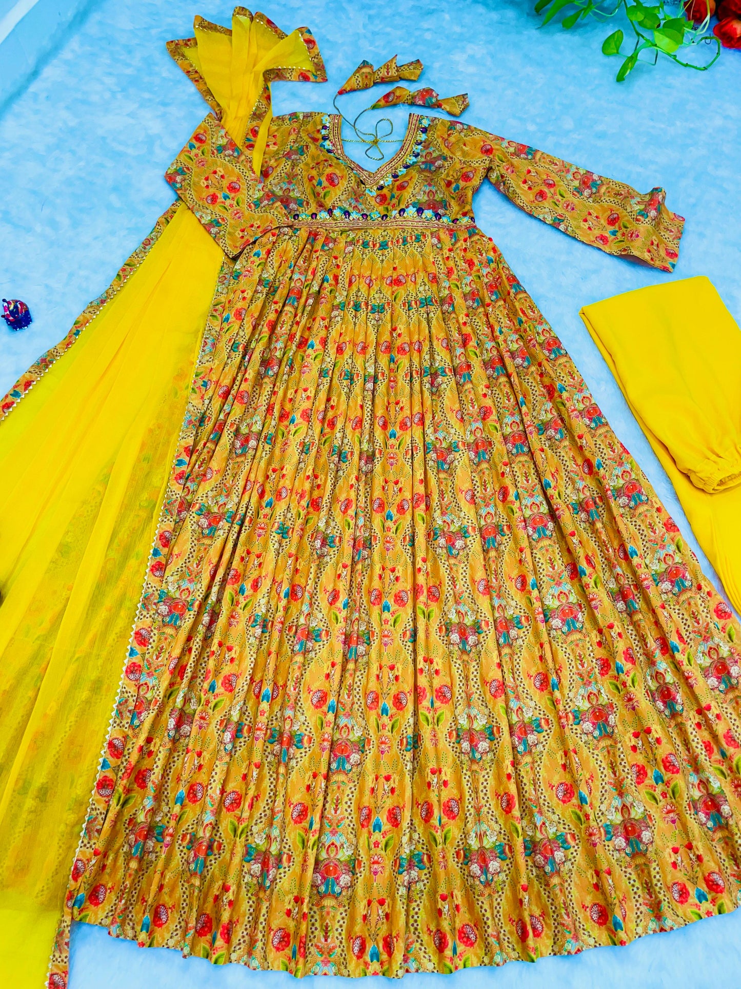 Festive Wear Multi Print Pattern Yellow Color Gown