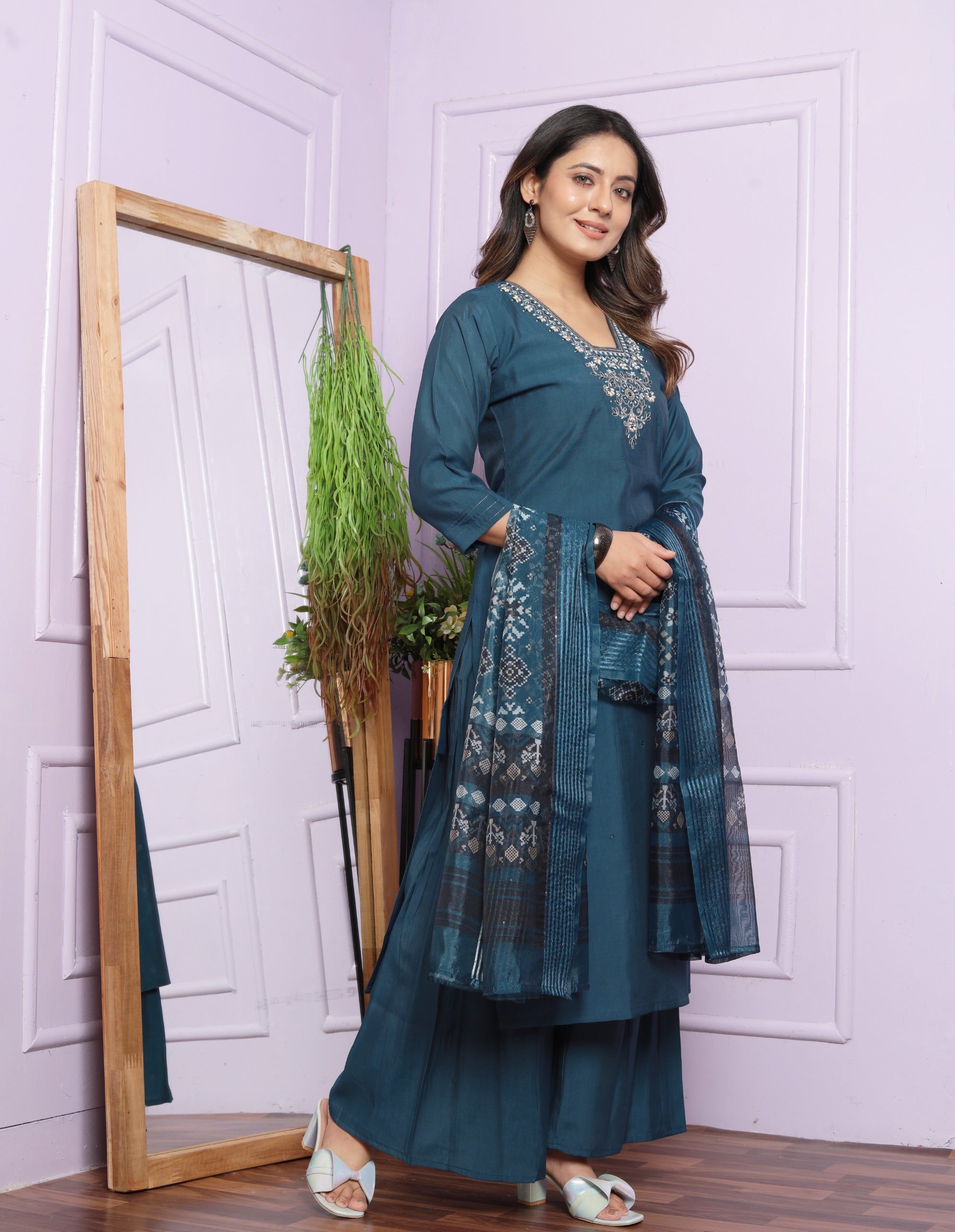 Festive Blue Color Hand Work Palazzo Suit