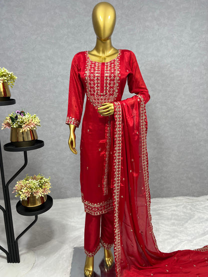 Red Color Sequence Thread Work Salwar Suit