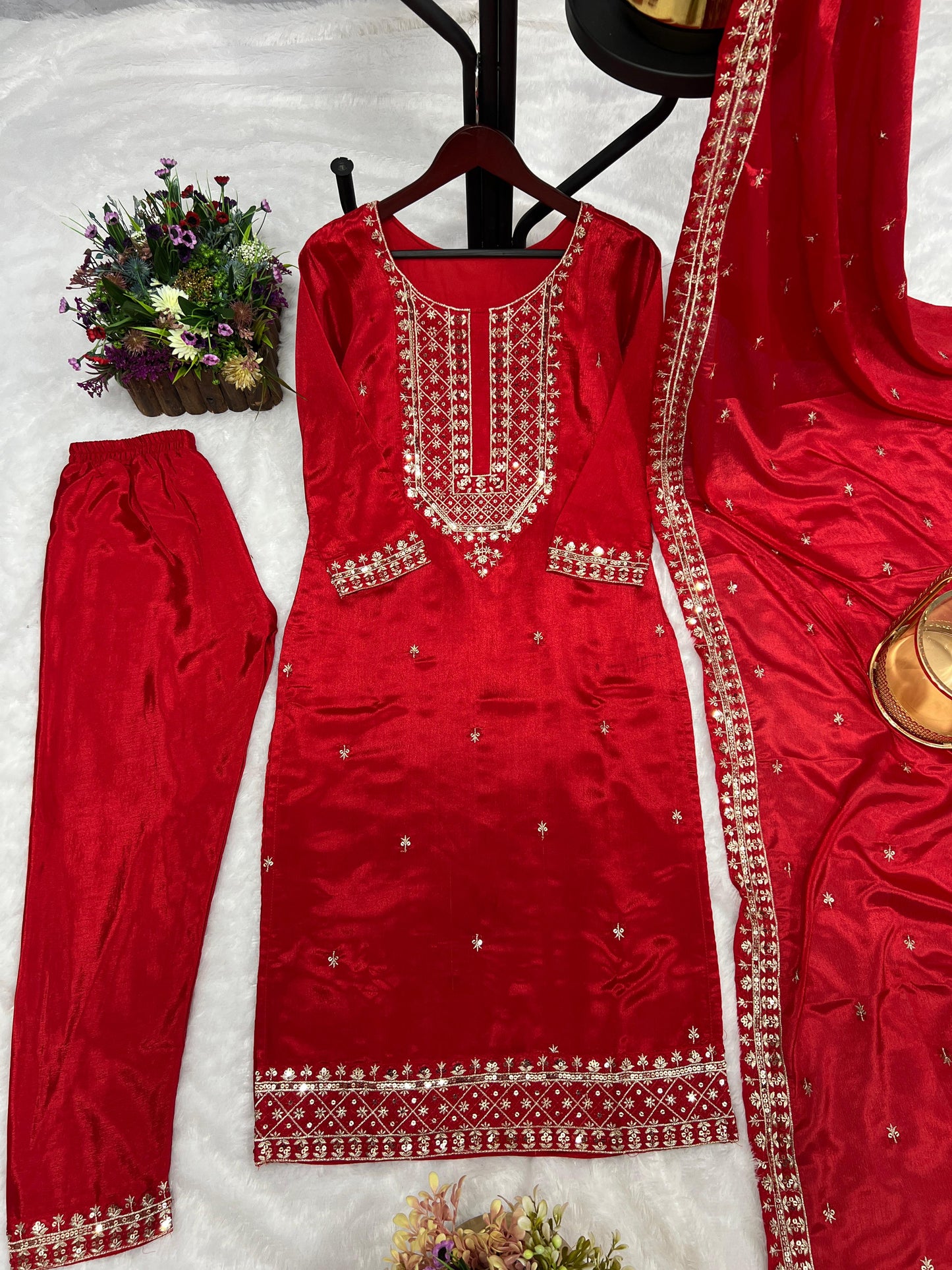 Red Color Sequence Thread Work Salwar Suit