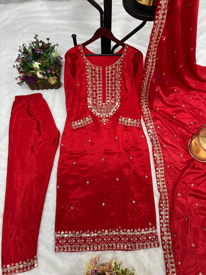 Red Color Sequence Thread Work Salwar Suit