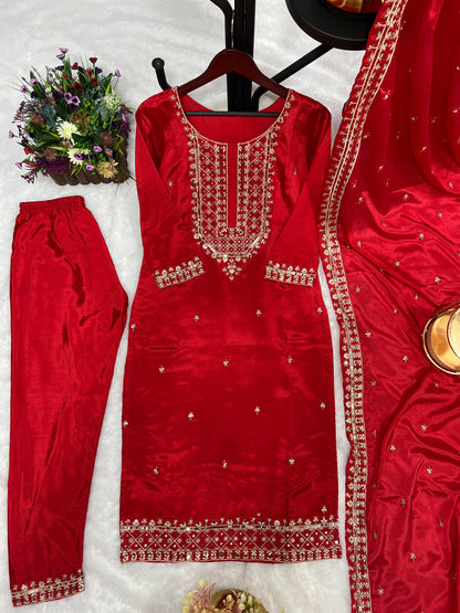 Red Color Sequence Thread Work Salwar Suit