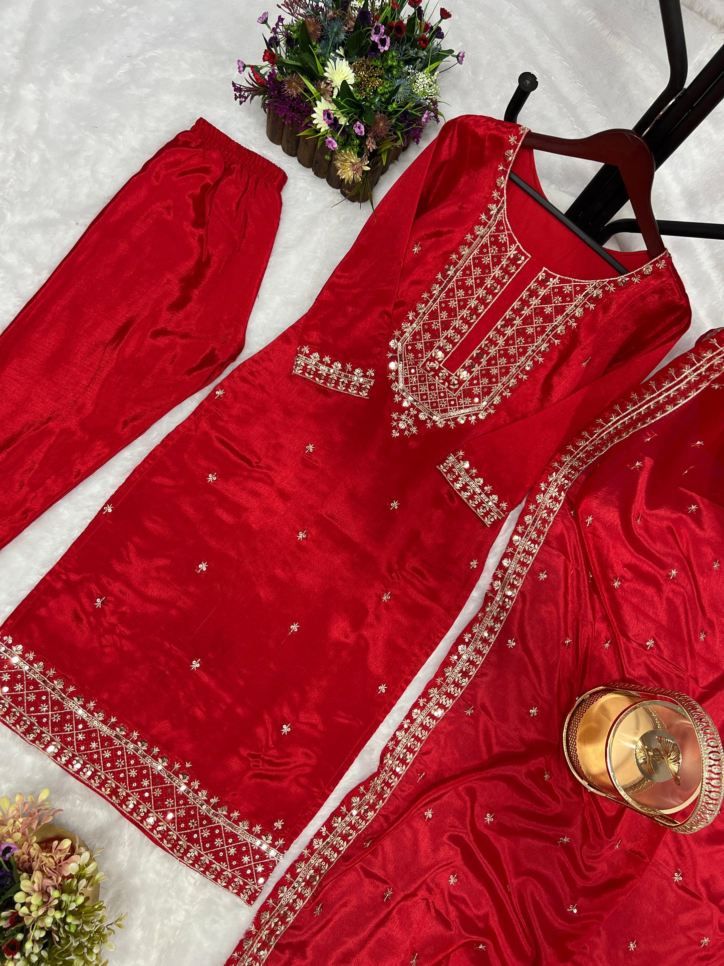 Red Color Sequence Thread Work Salwar Suit