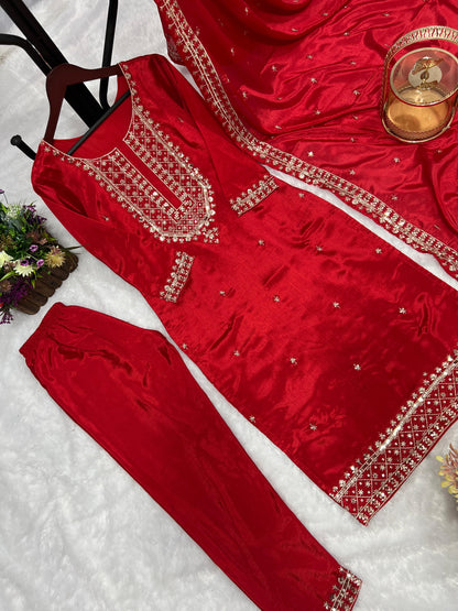 Red Color Sequence Thread Work Salwar Suit