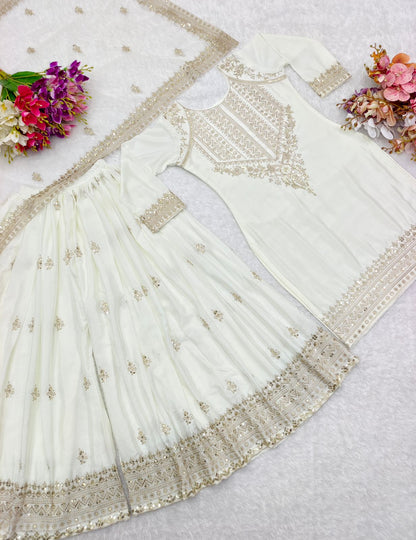 Wedding Wear White Color Heavy Work Sharara Suit