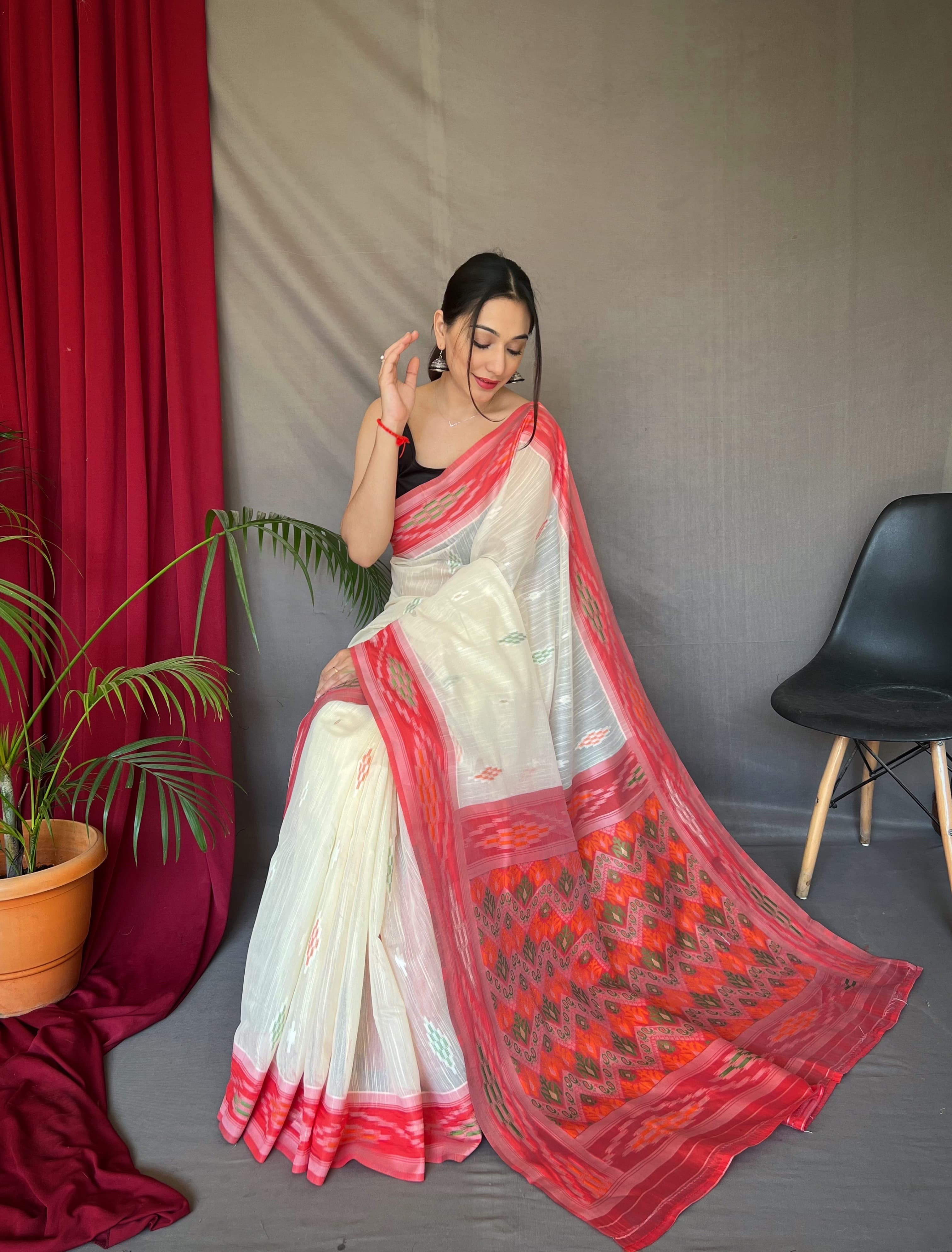 Occasion Wear White Color Linen Saree