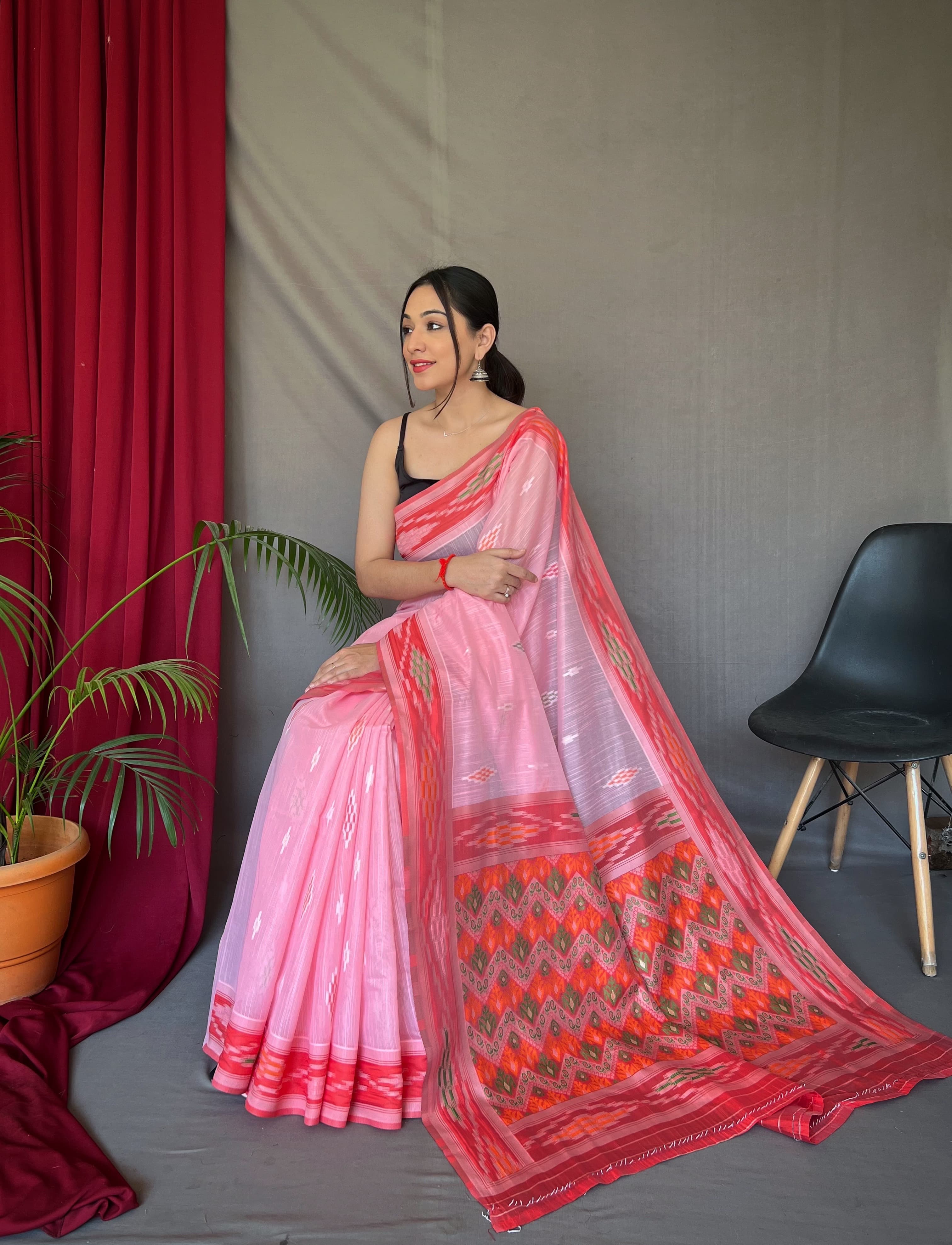 Occasion Wear Light Pink Color Linen Saree