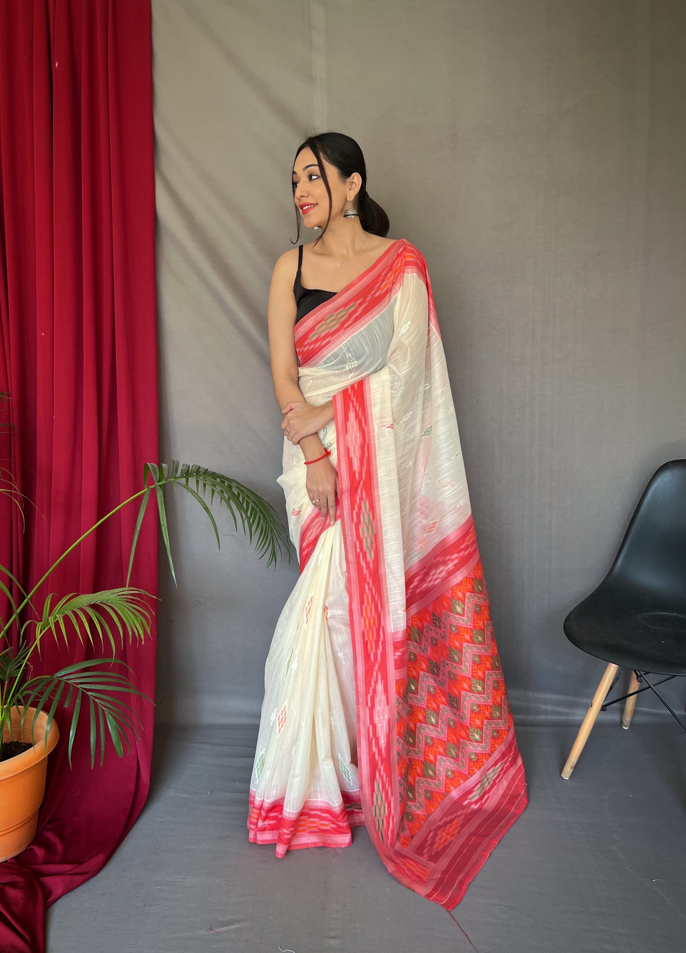 Occasion Wear White Color Linen Saree