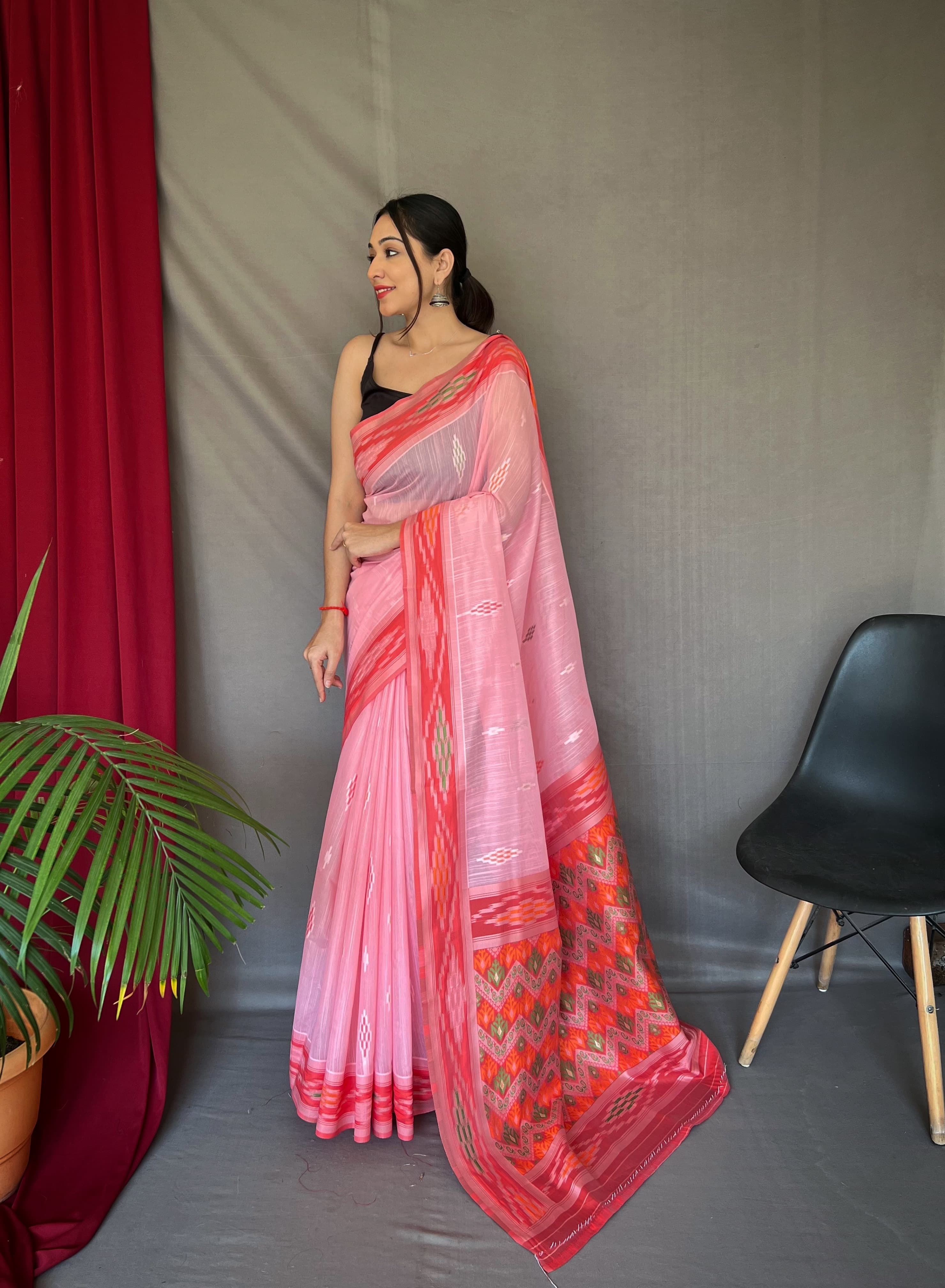 Occasion Wear Light Pink Color Linen Saree