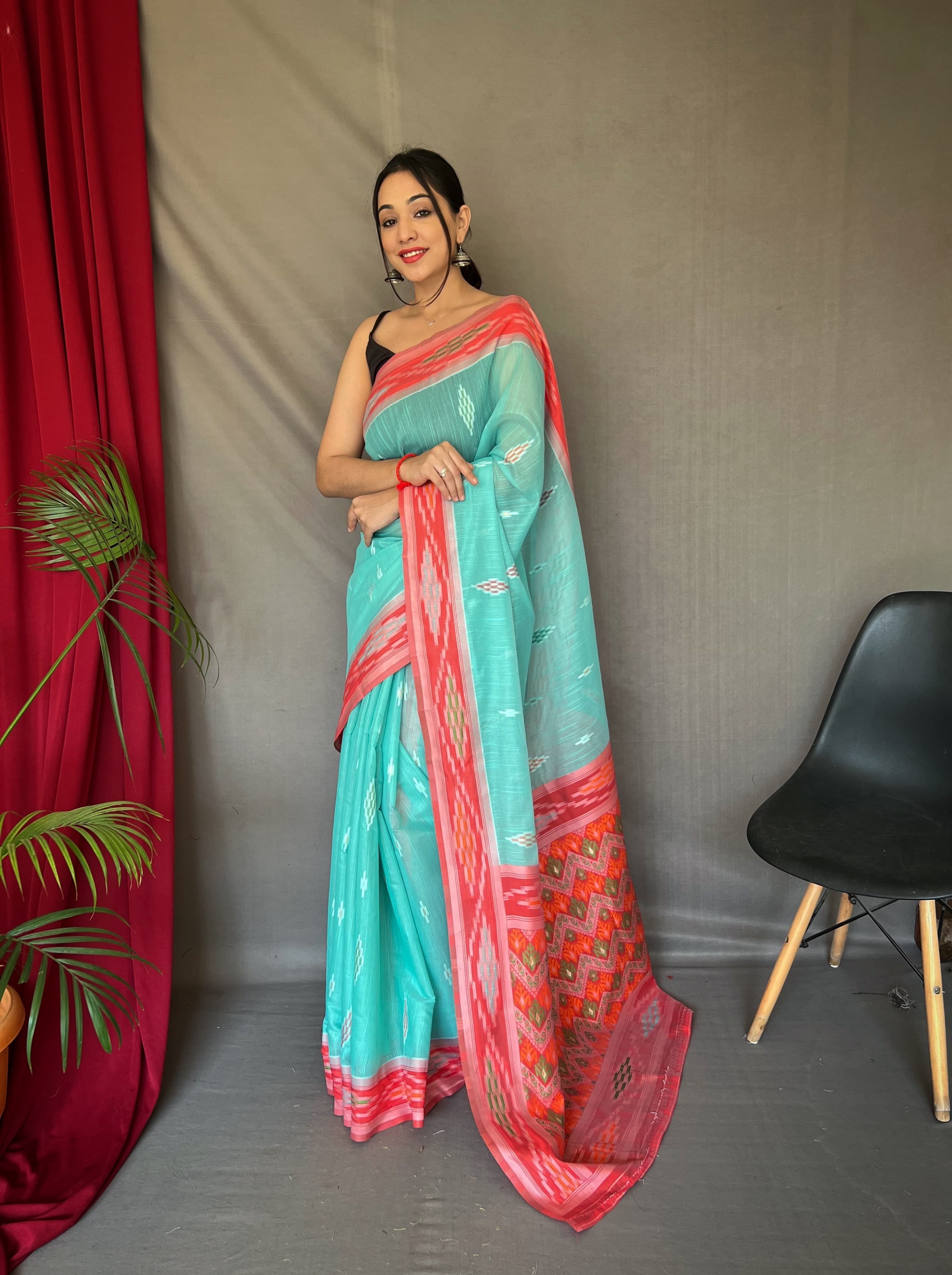 Occasion Wear Sky Blue Color Linen Saree