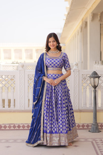 Designer Jacquard With Sequence Work Blue Lehenga Choli