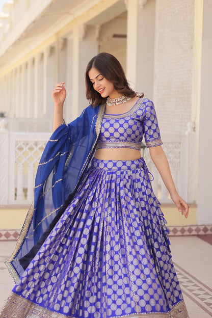 Designer Jacquard With Sequence Work Blue Lehenga Choli