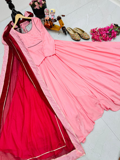 Amazing Moti Work Peach Long Gown With Dupatta