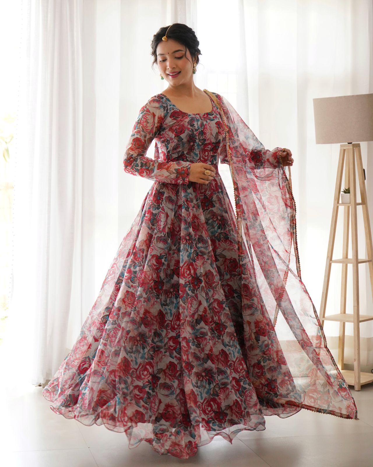 Multi Color Organza Anarkali Gown For Women Outfit