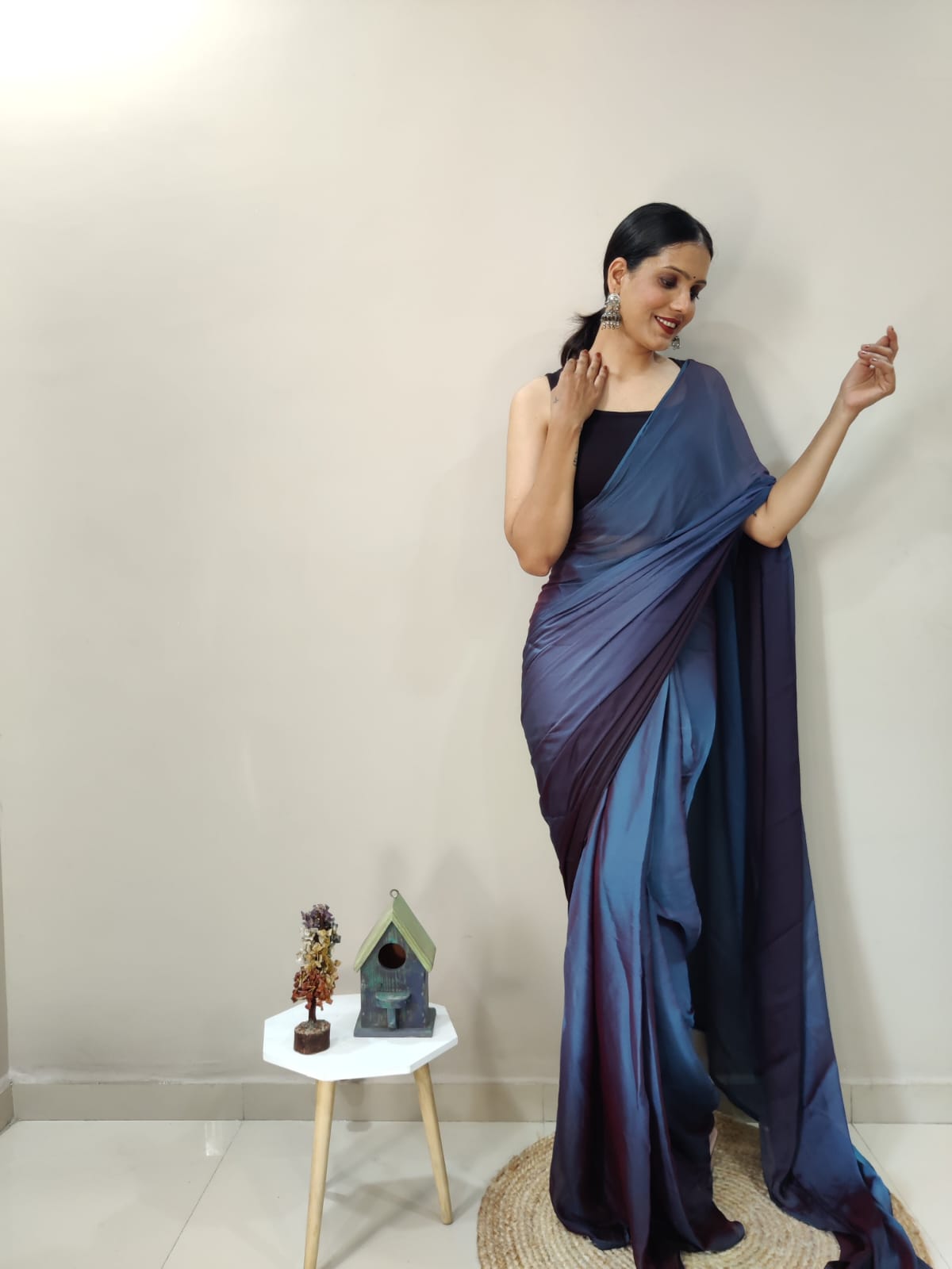 Ready To Wear Navy Blue Color Shade Saree