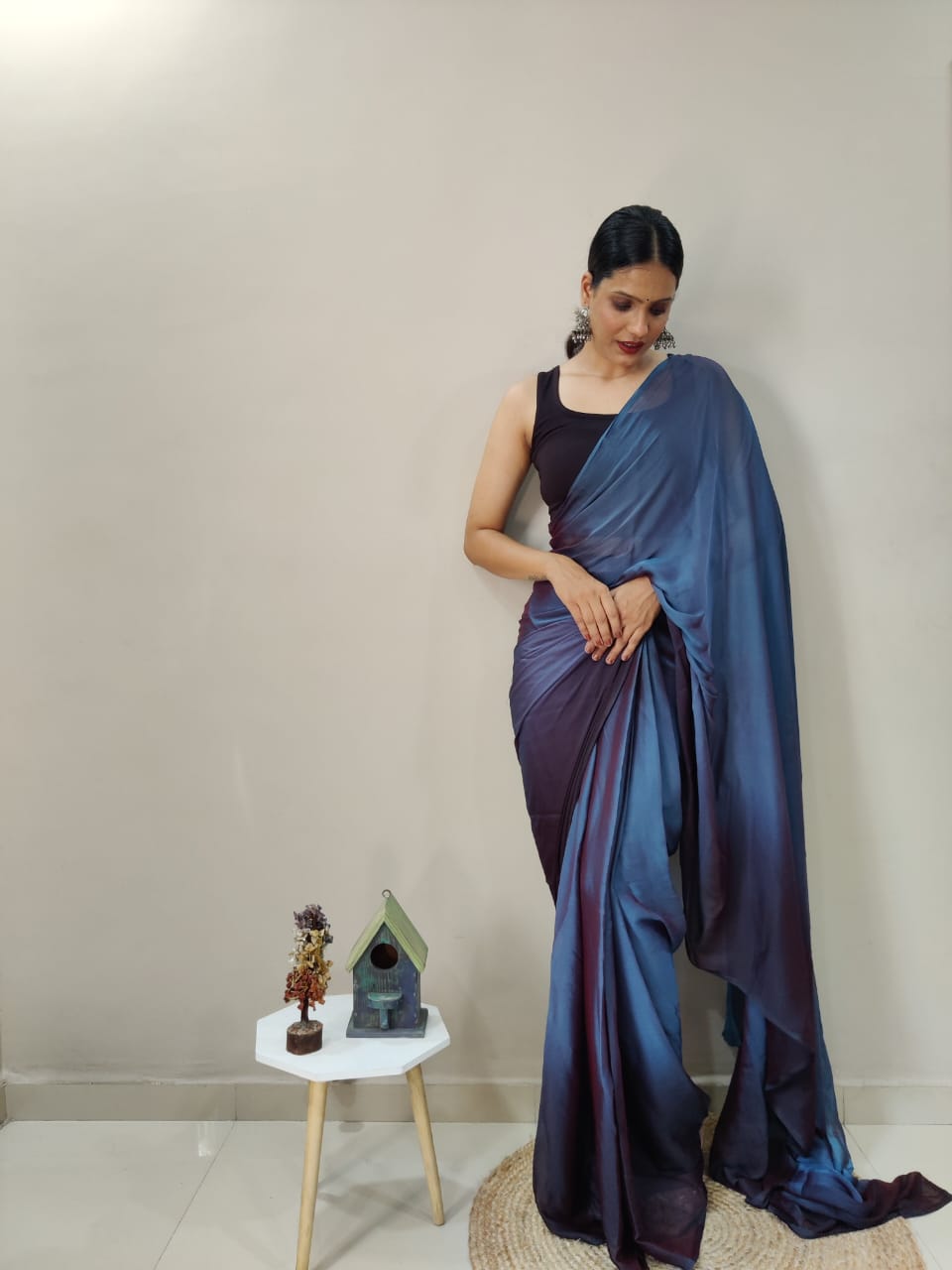 Ready To Wear Navy Blue Color Shade Saree