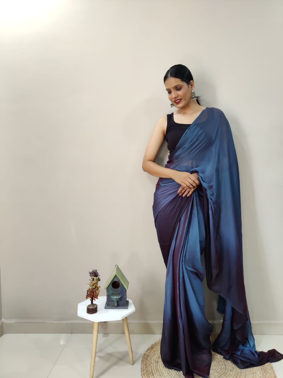 Ready To Wear Navy Blue Color Shade Saree