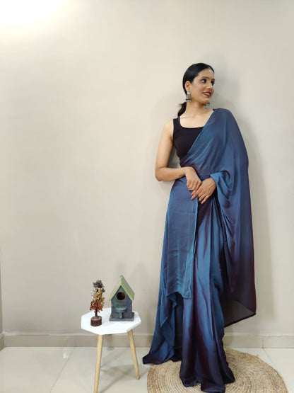 Ready To Wear Navy Blue Color Shade Saree