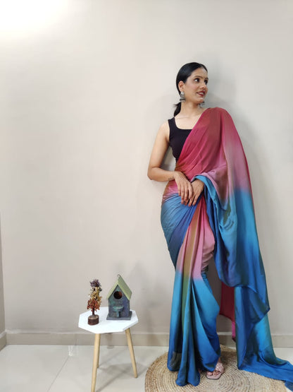 Ready To Wear Pink With Blue Color Shade Saree