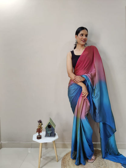 Ready To Wear Pink With Blue Color Shade Saree