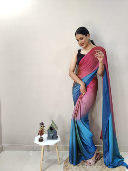 Ready To Wear Pink With Blue Color Shade Saree