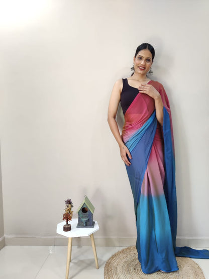 Ready To Wear Pink With Blue Color Shade Saree