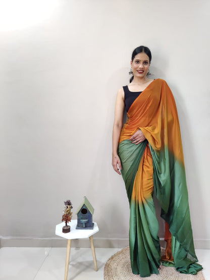 Ready To Wear Mustard With Green Color Shade Saree