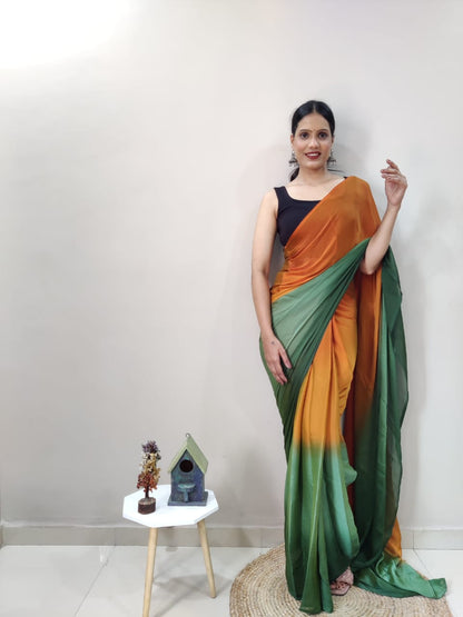 Ready To Wear Mustard With Green Color Shade Saree